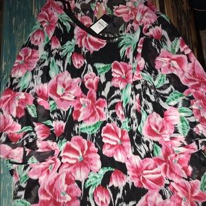 Arna York Collection Black Floral Blouse NWT